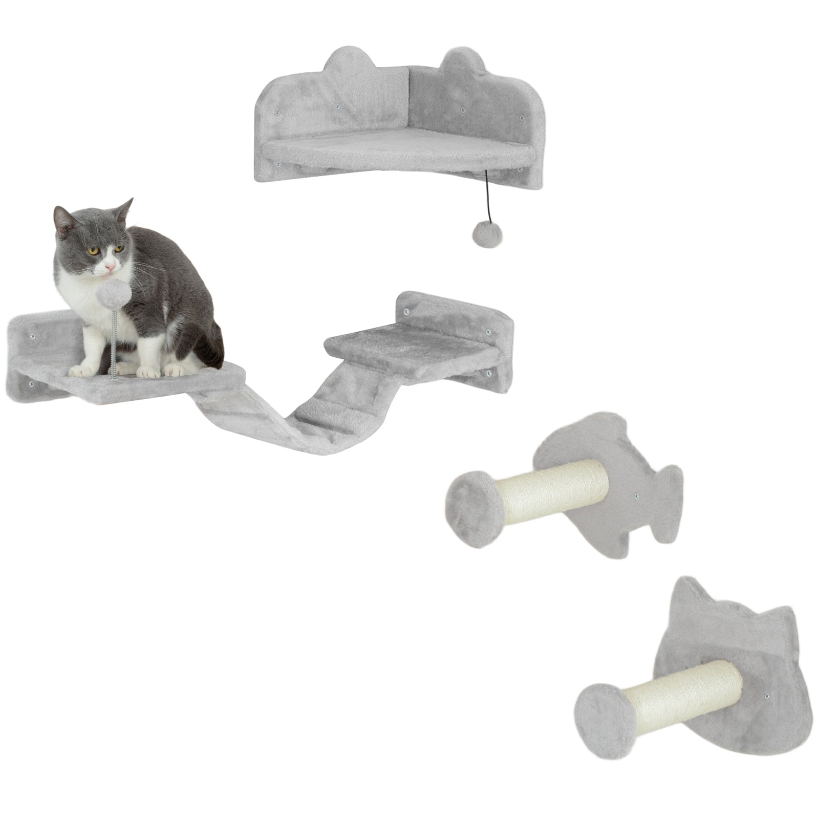 4pcs Cat Wall Shelves With Steps, Ladder, Jumping Platforms