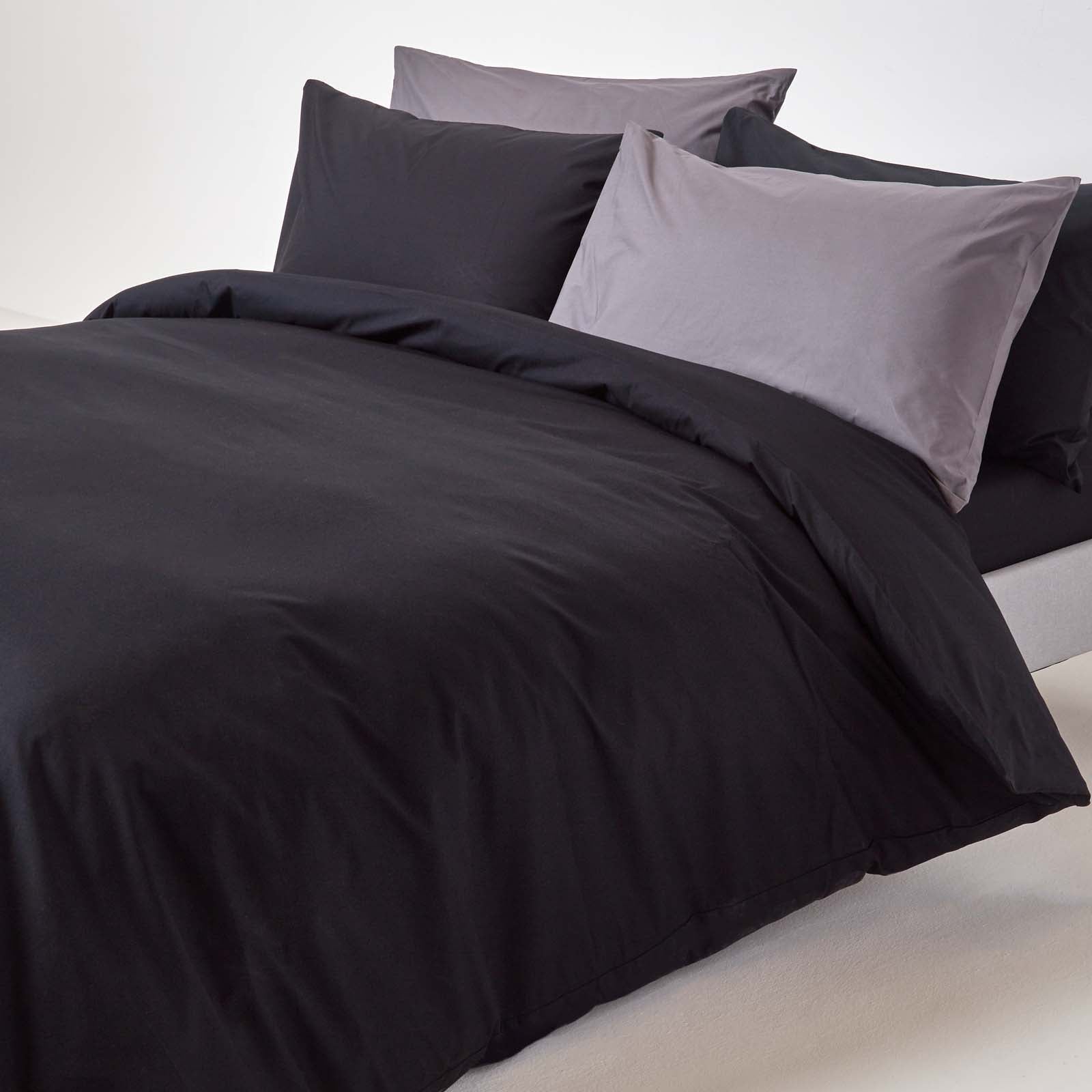 Egyptian Cotton Duvet Cover With Pillowcase, 200 Tc | Single | Black