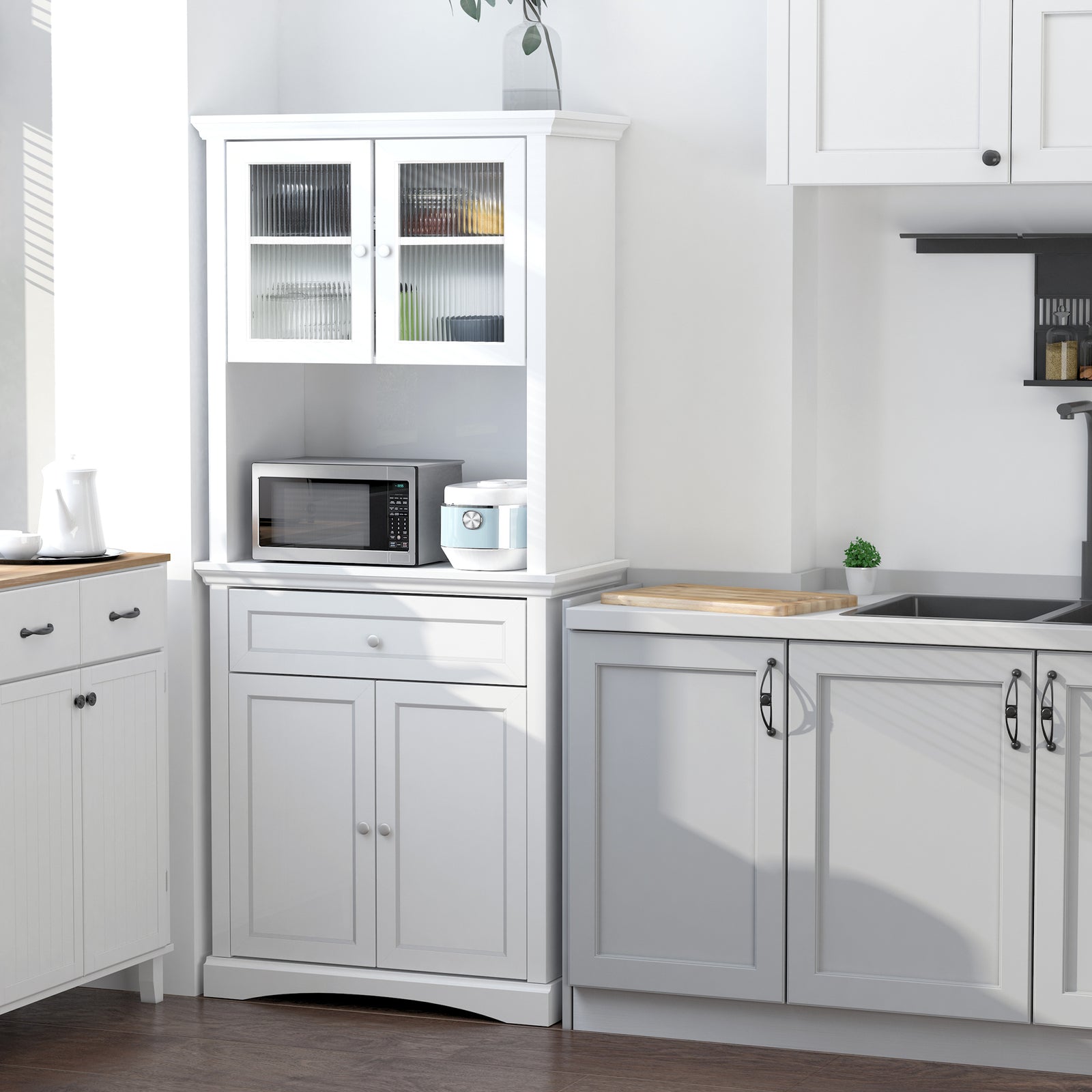 Tall Kitchen Cupboard With Glass Doors, Shelves