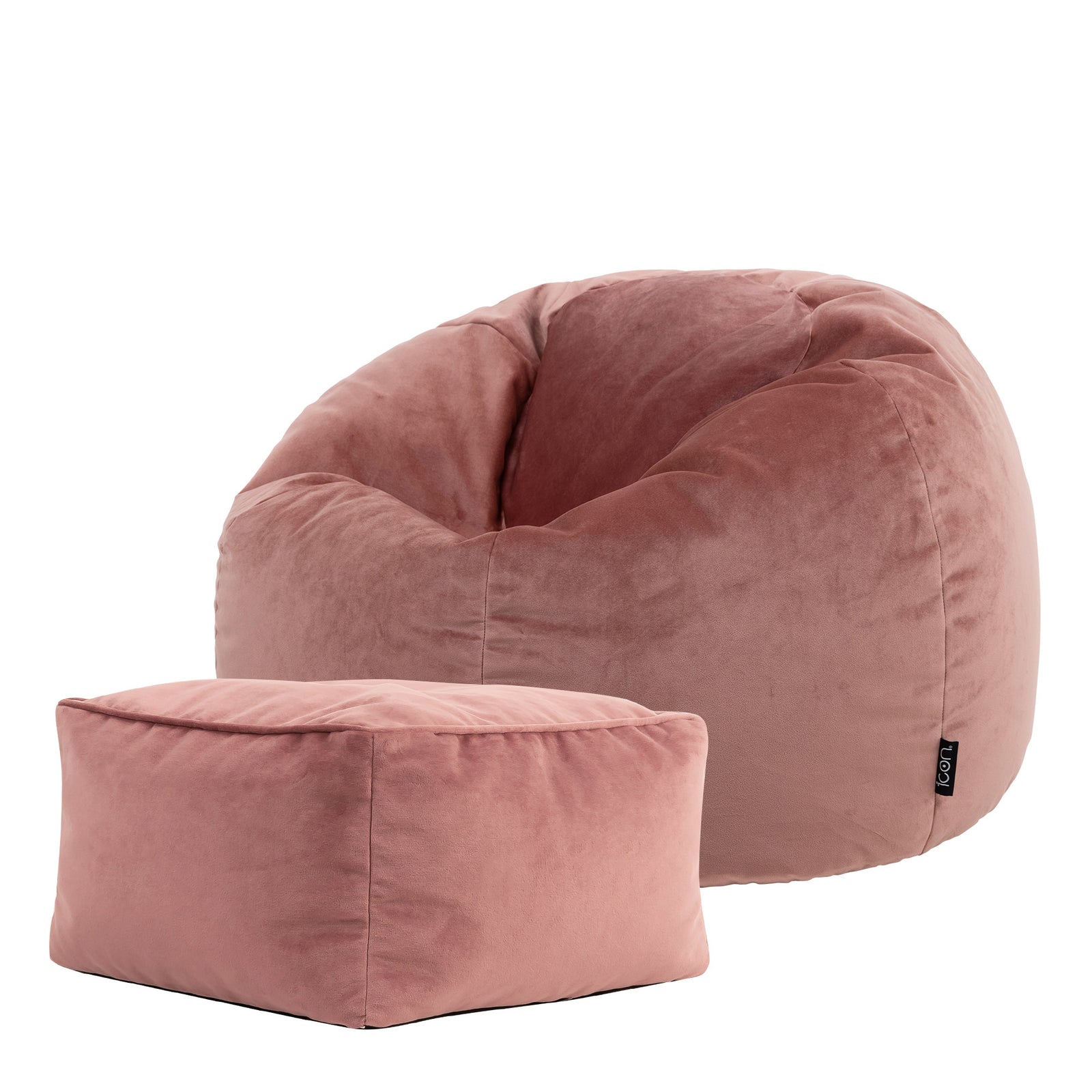 Aurora Velvet Bean Bag & Pouffe Chair & Pouffe Set | Pink