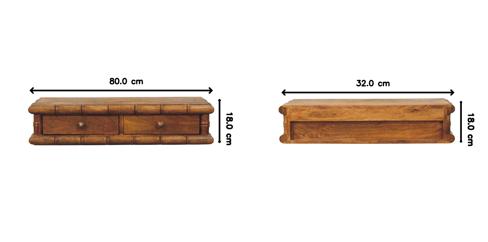 Bamboo Wall-mounted Console, 2 Drawers, Brown