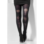 Opaque Tights, Black, With Distressed Detail