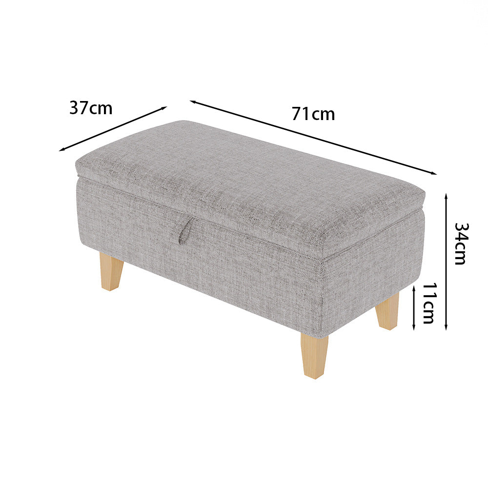Linen Upholstered Storage Ottoman Footstool Compact Seat With Hidden Storage 71 X 37 X 34 Cm | Light Grey