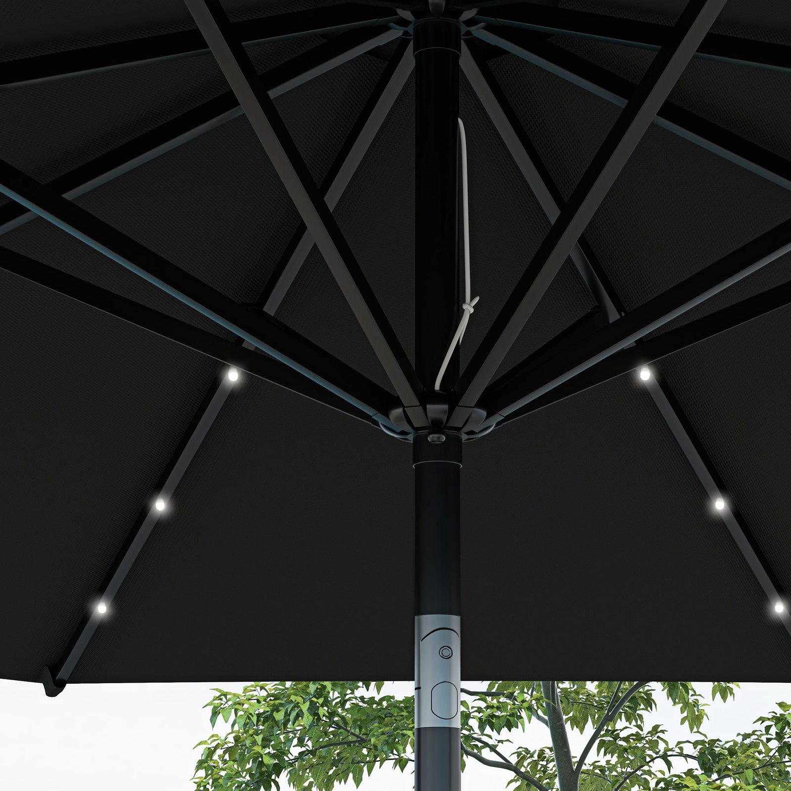Parasol Patio Umbrella W/ Led Light Crank | Black