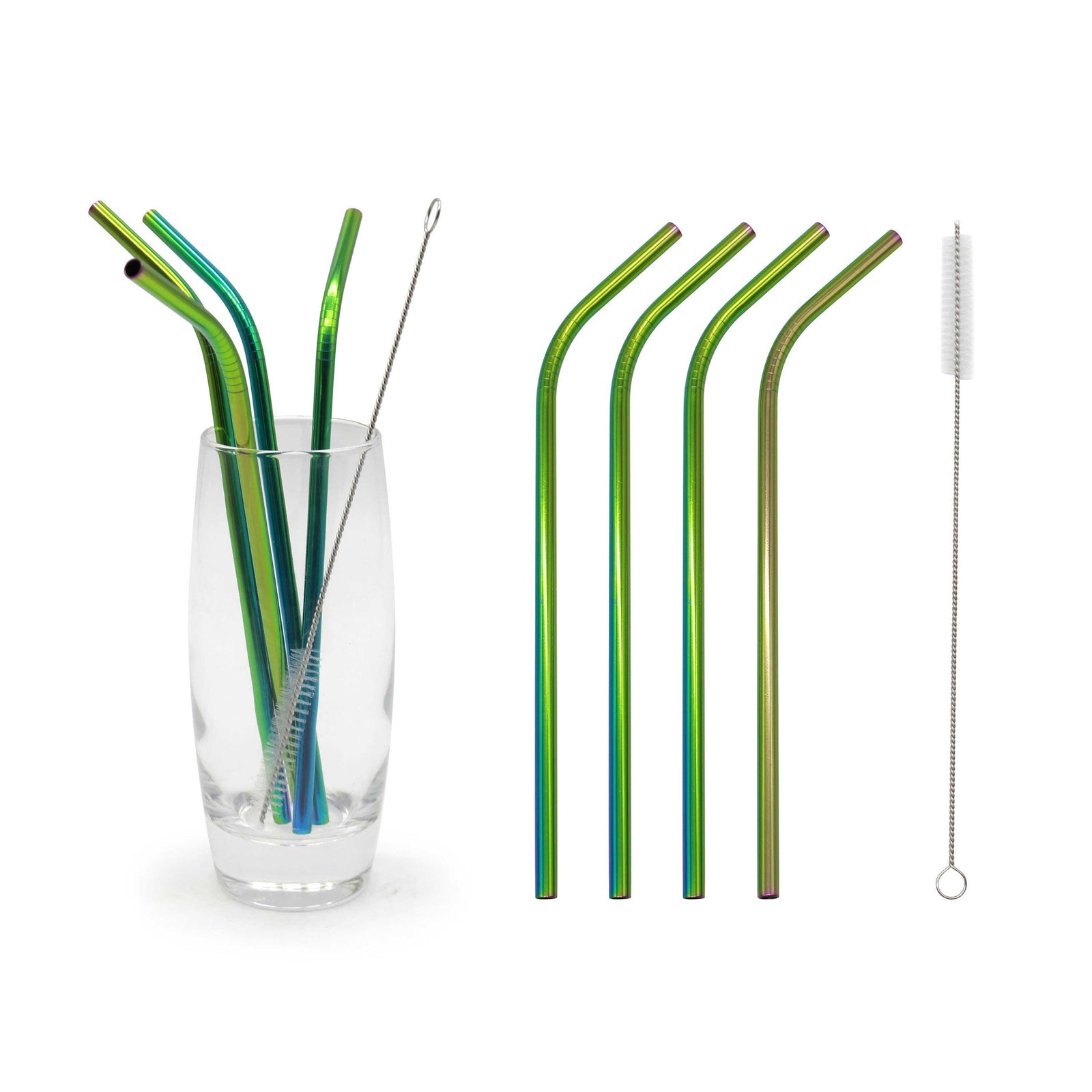 Reusable Straws Stainless Steel Rainbow 8pc Set Eco Friendly