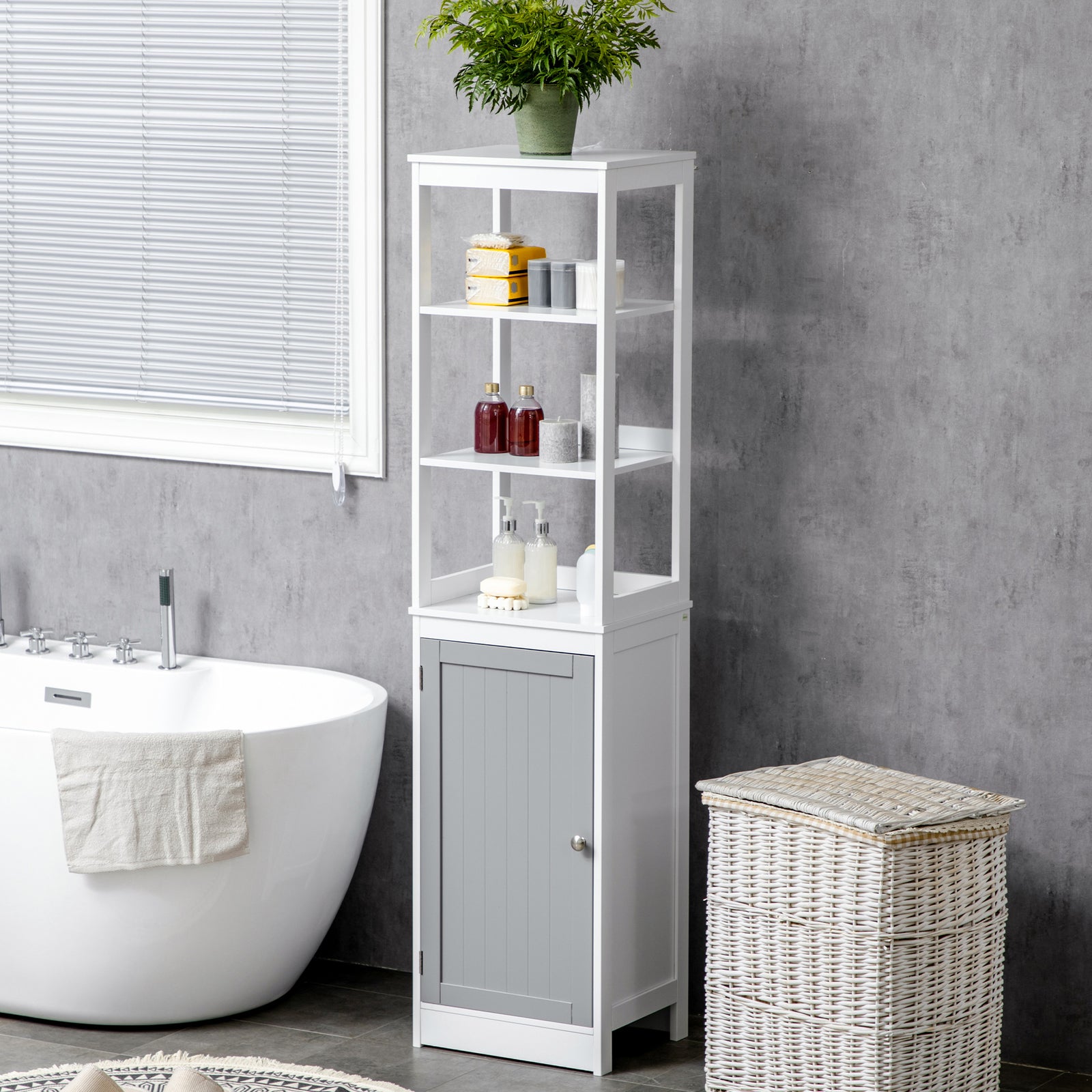 Bathroom Tall Storage Cabinet Organizer Tower W/ Door