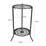 2-tier Black Vintage Metal Plant Stand Vertical Plant Display Rack With Decorative Trays 50cm Tall