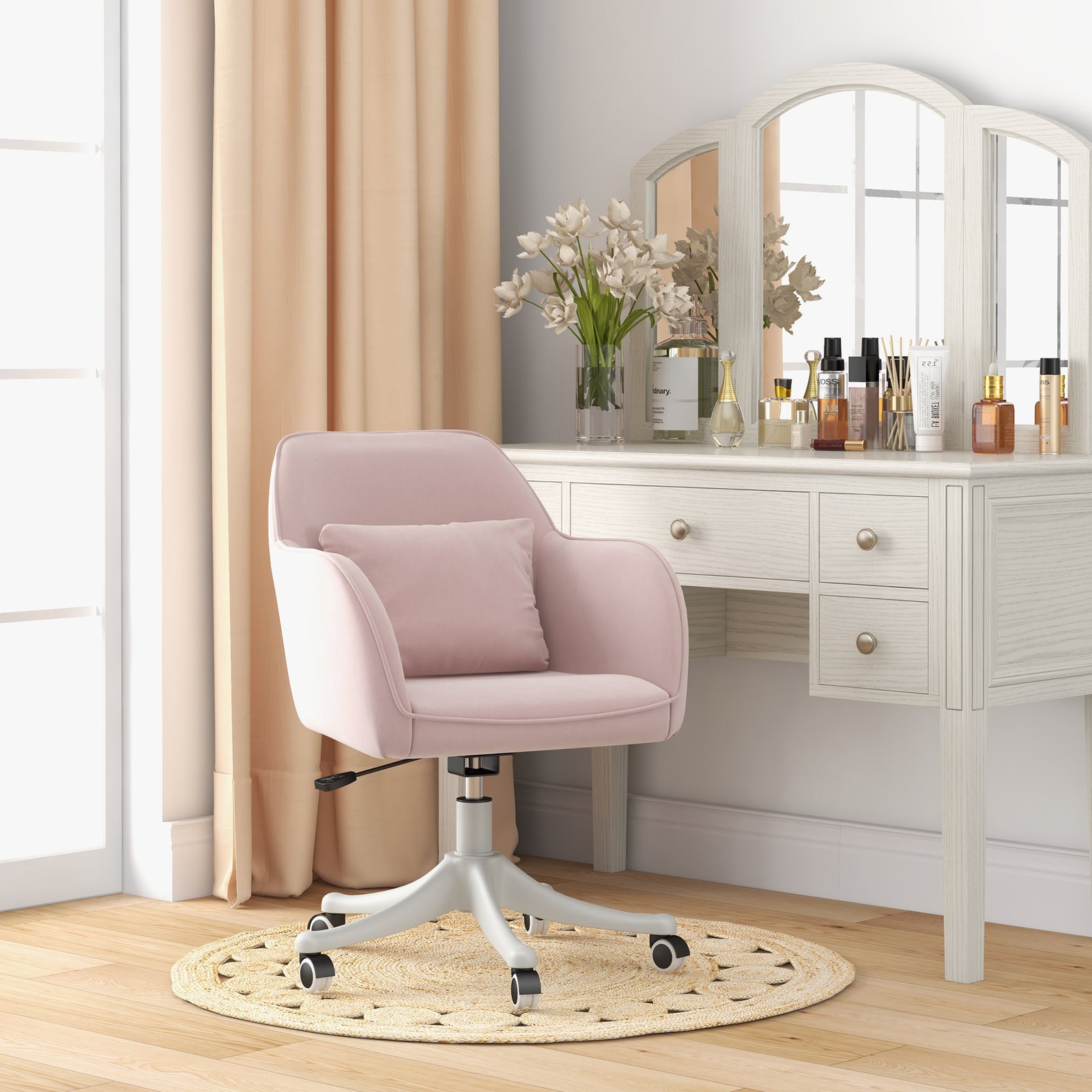 Office Chair W/ Massage Lumbar Pillow Wheels | Pink