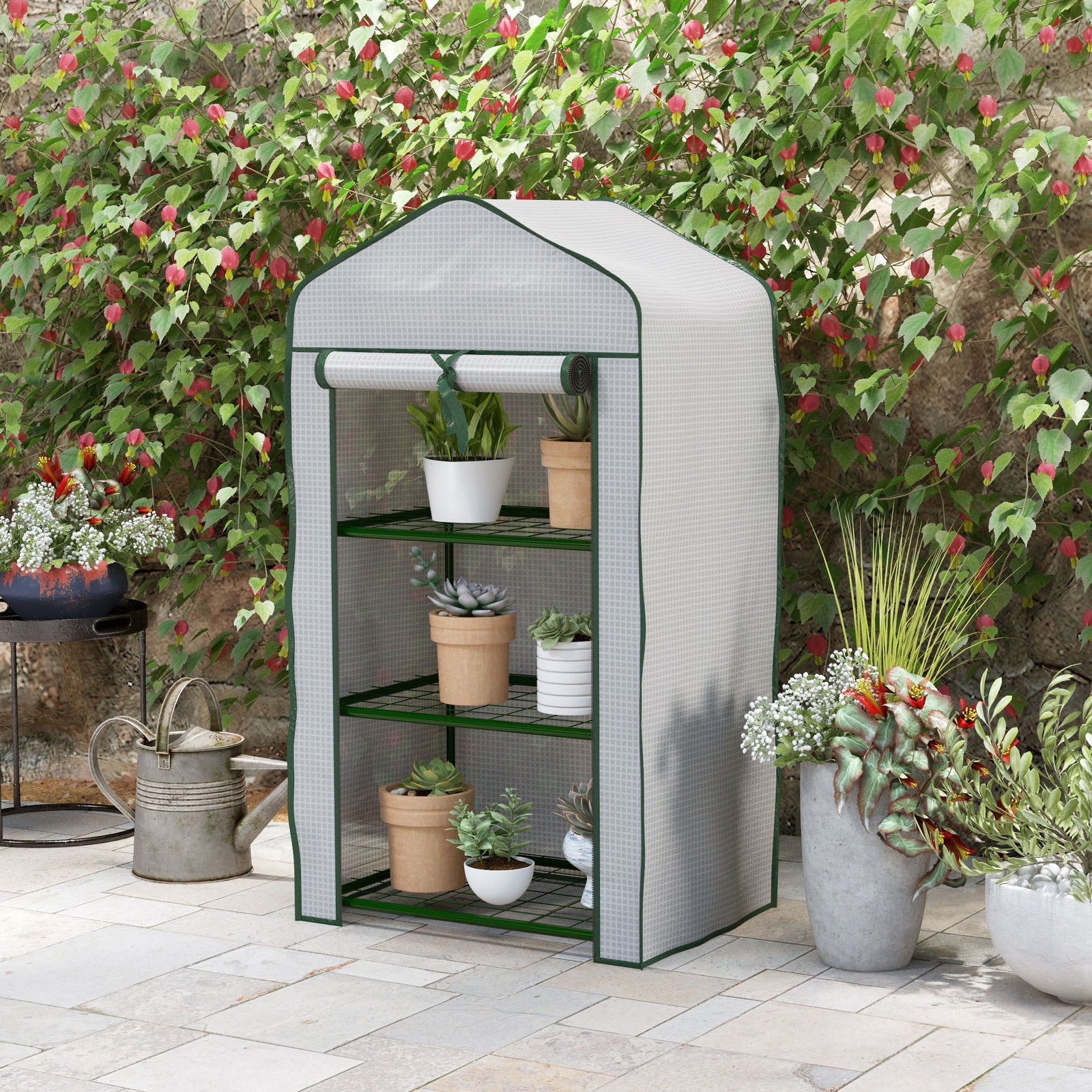 3-tier Mini Greenhouse W/ Pe Cover | White