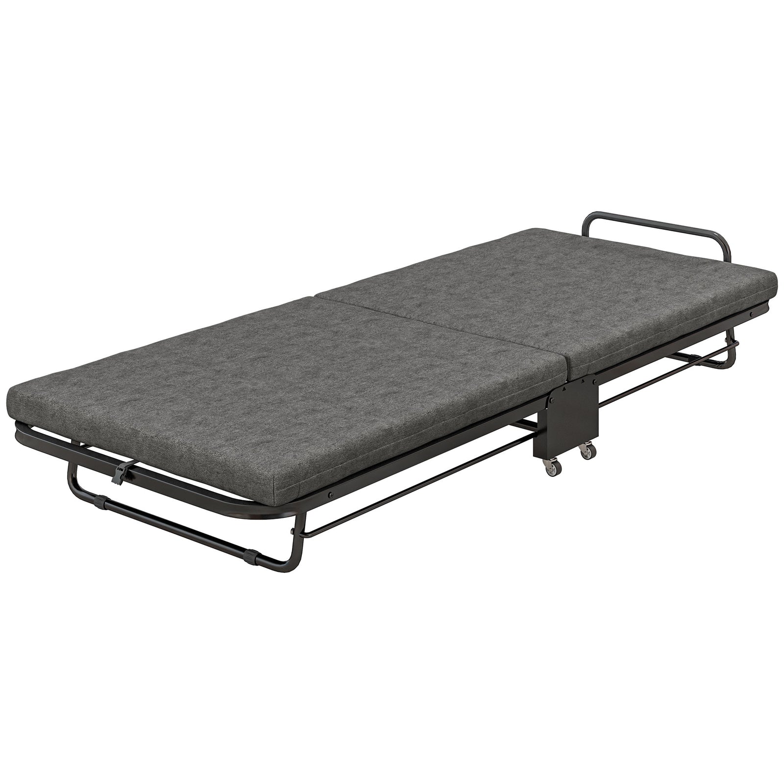 Single Folding Bed With Mattress Foldable On Wheels