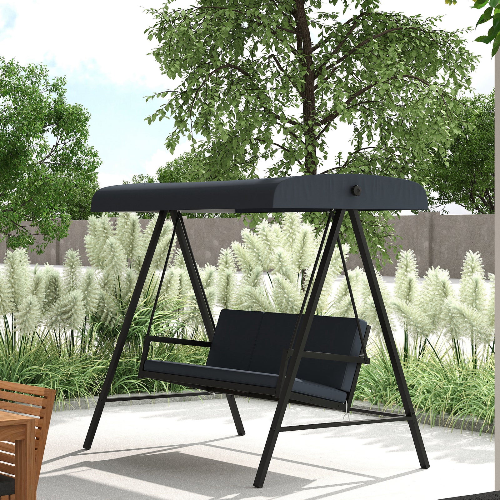 3 Seater Garden Swing Chair W/ Adjustable Canopy And Cushion