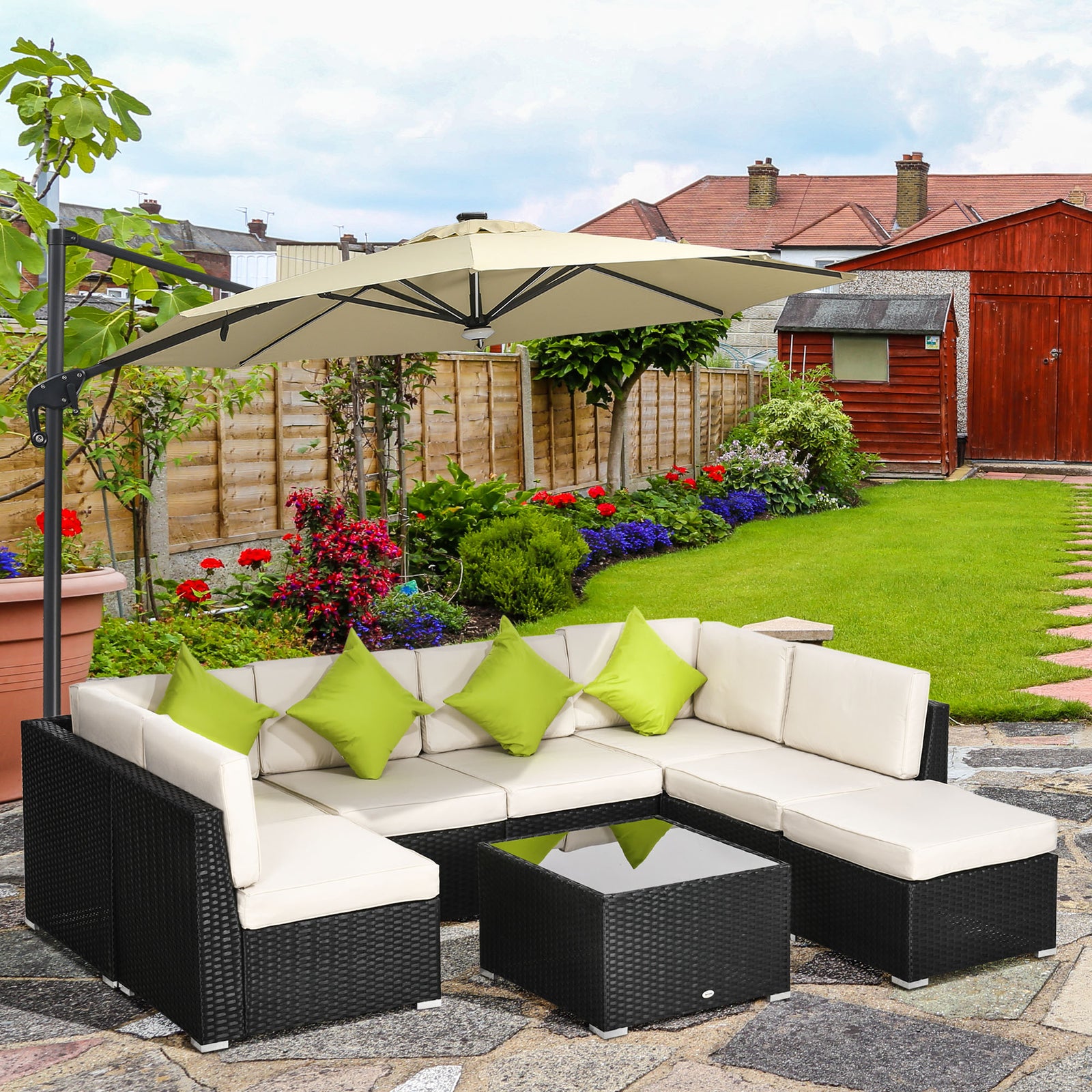 Rattan Outdoor Garden Furniture Patio Corner Sofa Set | Black