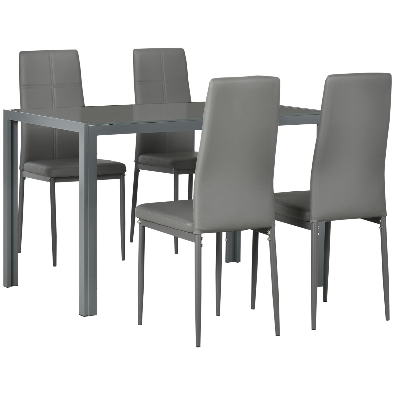 5pc Dining Set, Glass Top, Pu Leather Chairs
