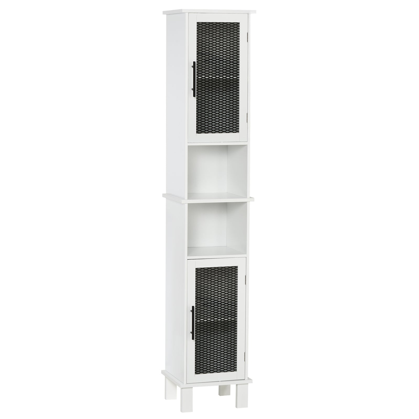 HOMCOM 6-tier Retro Bathroom Cabinet Patterned Glass Door Anti-tilt