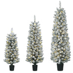 HOMCOM Prelit Snowy Flocked Artificial Christmas Tree Set Of 3, 3ft/4ft/5ft