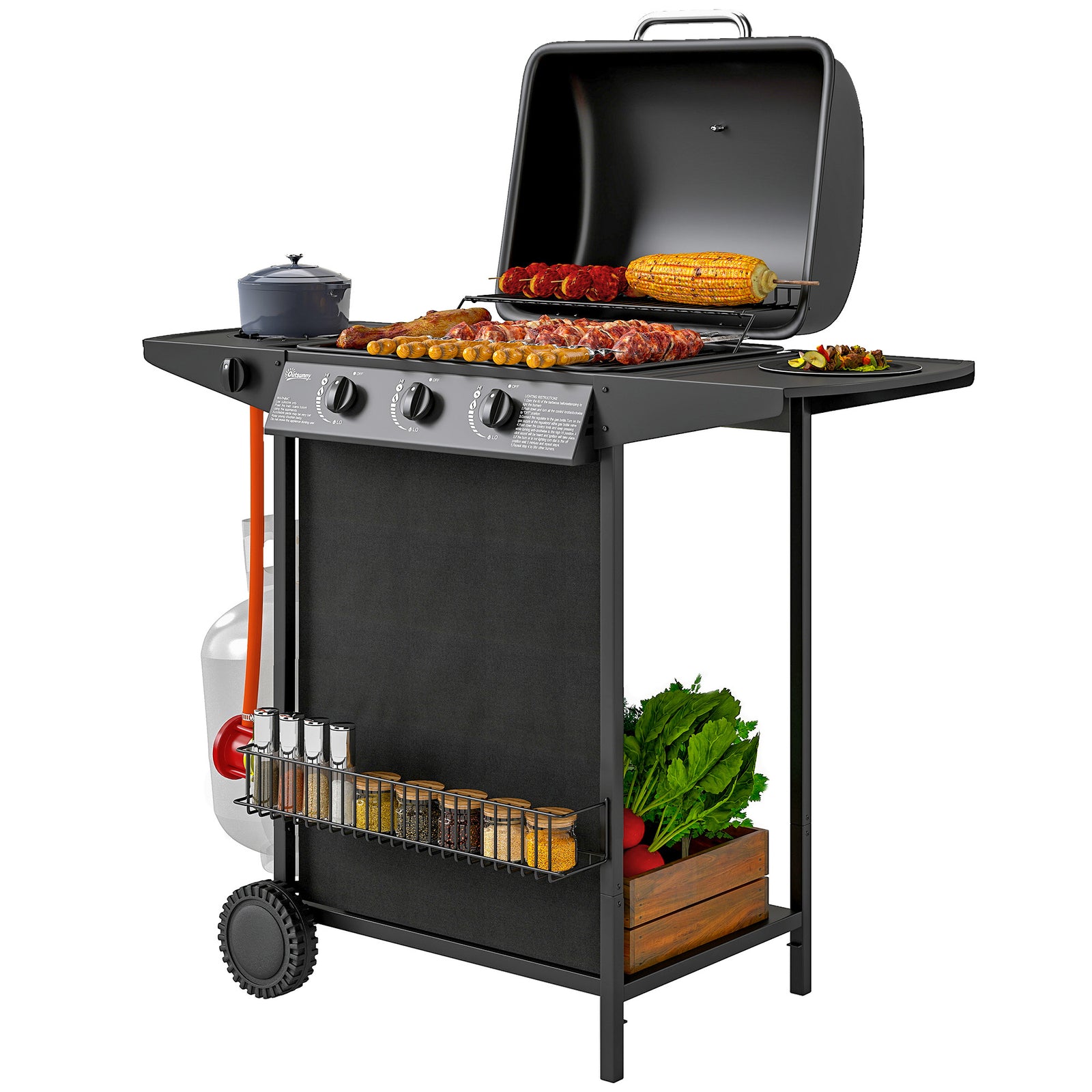 Outsunny Portable 3+1 Burner Gas Bbq Grill