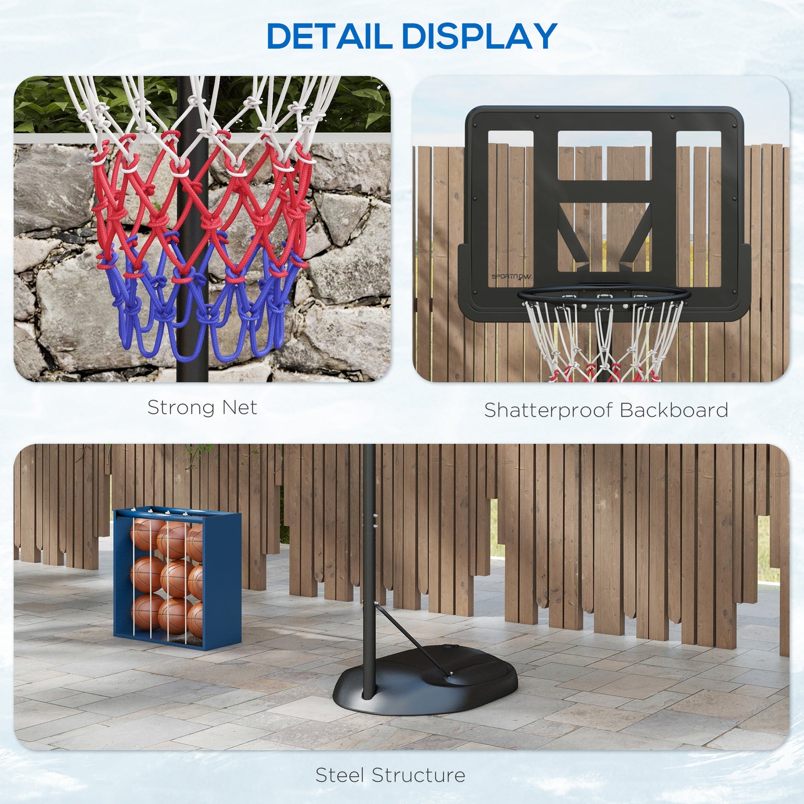 1.7-2.3m Adjustable Basketball Hoop And Stand | Black