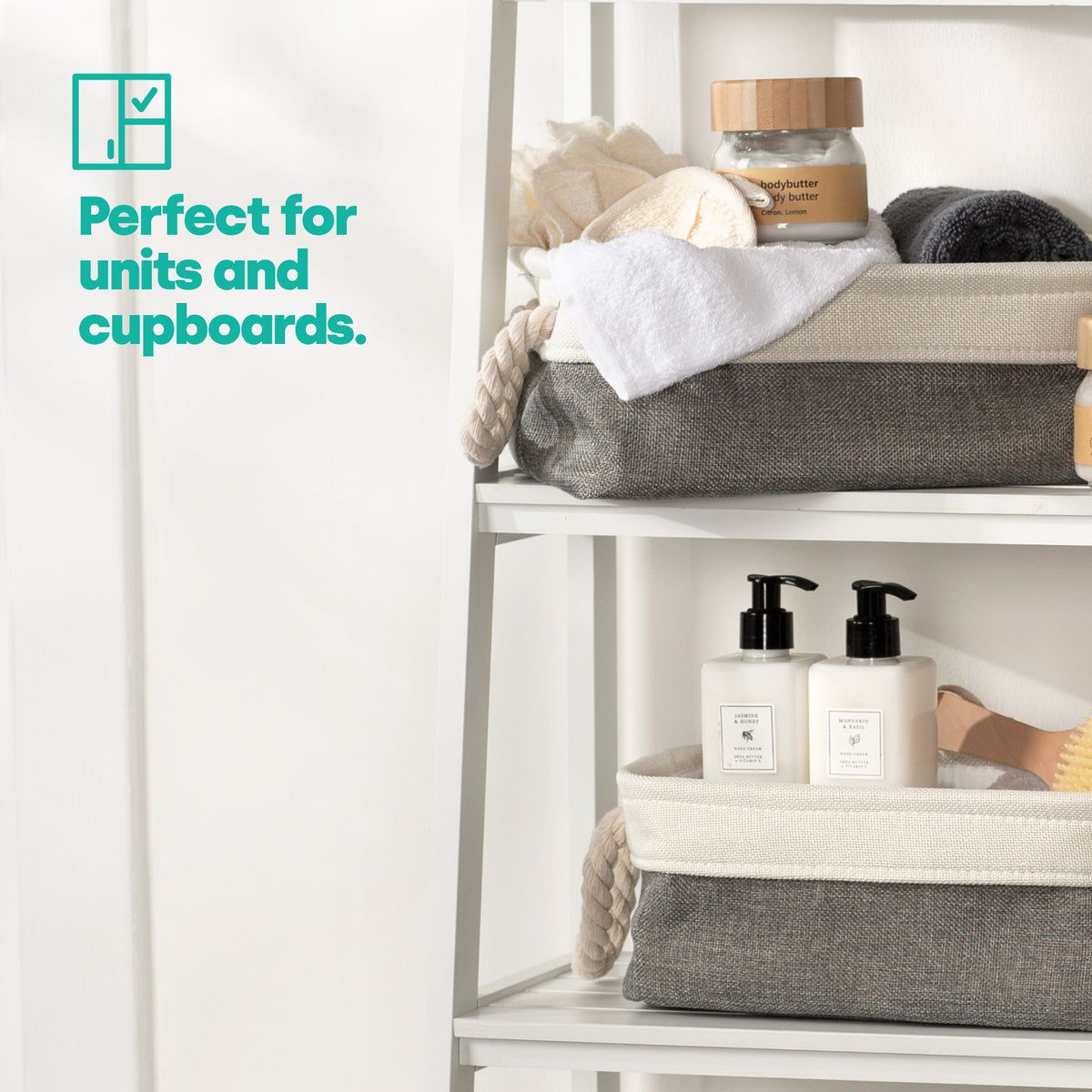 Livivo Set Of 3 Medium Fabric Storage Baskets With Rope Handles
