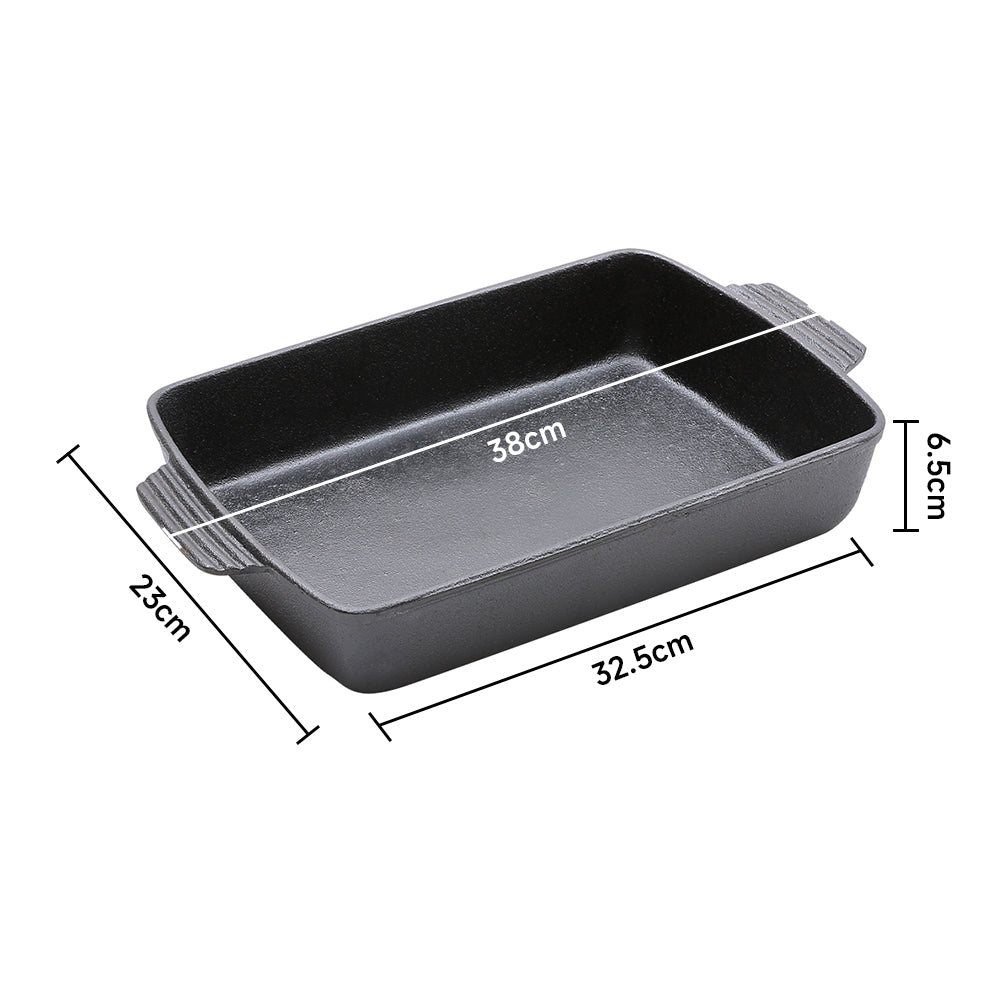 32.5cm W X 23cm D Black Rectangular Cast Iron Baking Pan