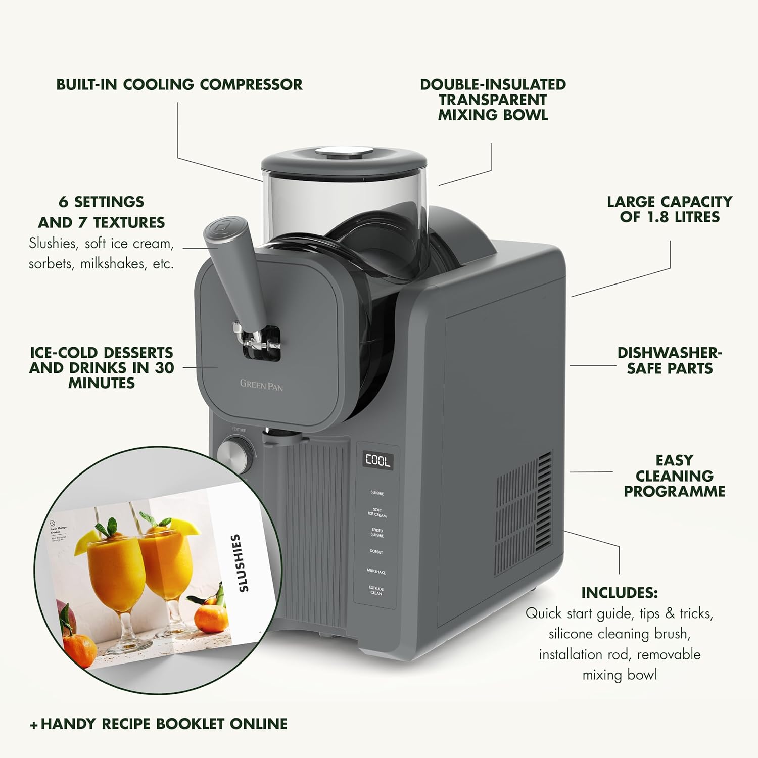 Frost Ice Cream Maker & Slushie Machine With Built-in Compressor | Grey