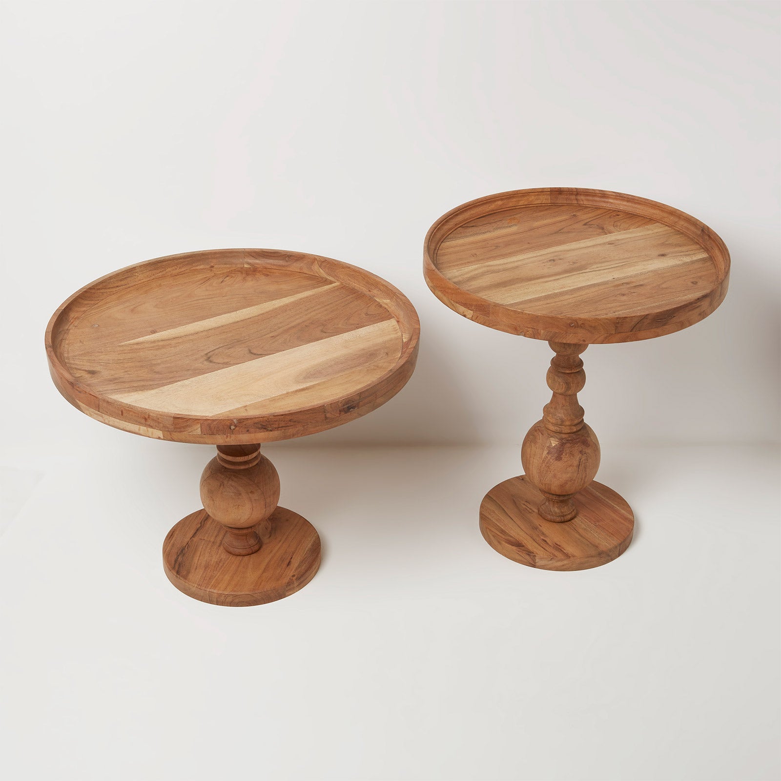 HOMESCAPES Pillar Solid Acacia Wood Side Tables – Set Of 2