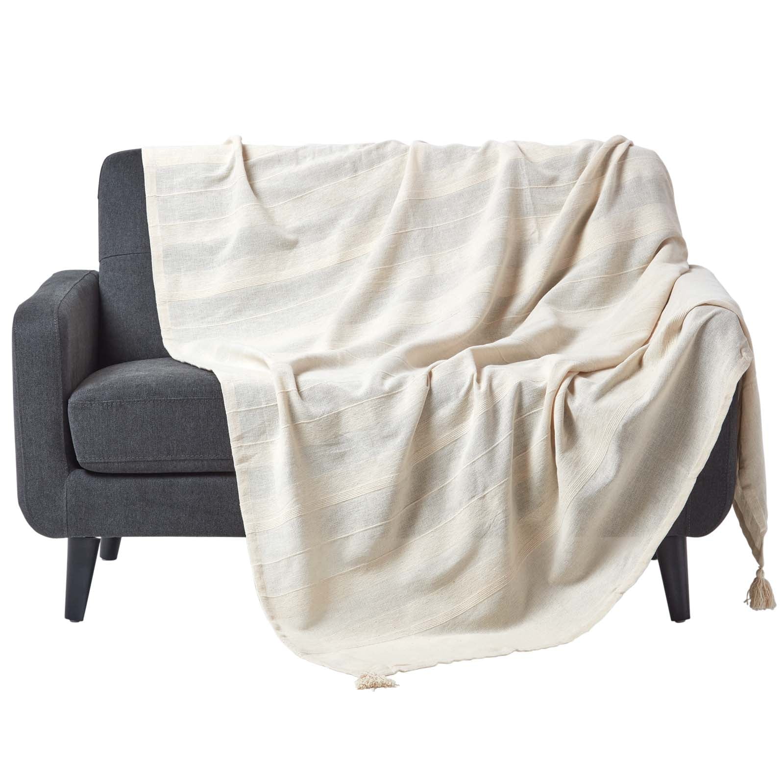 Cotton Rajput Ribbed Throw | 255cm x 360cm | Natural