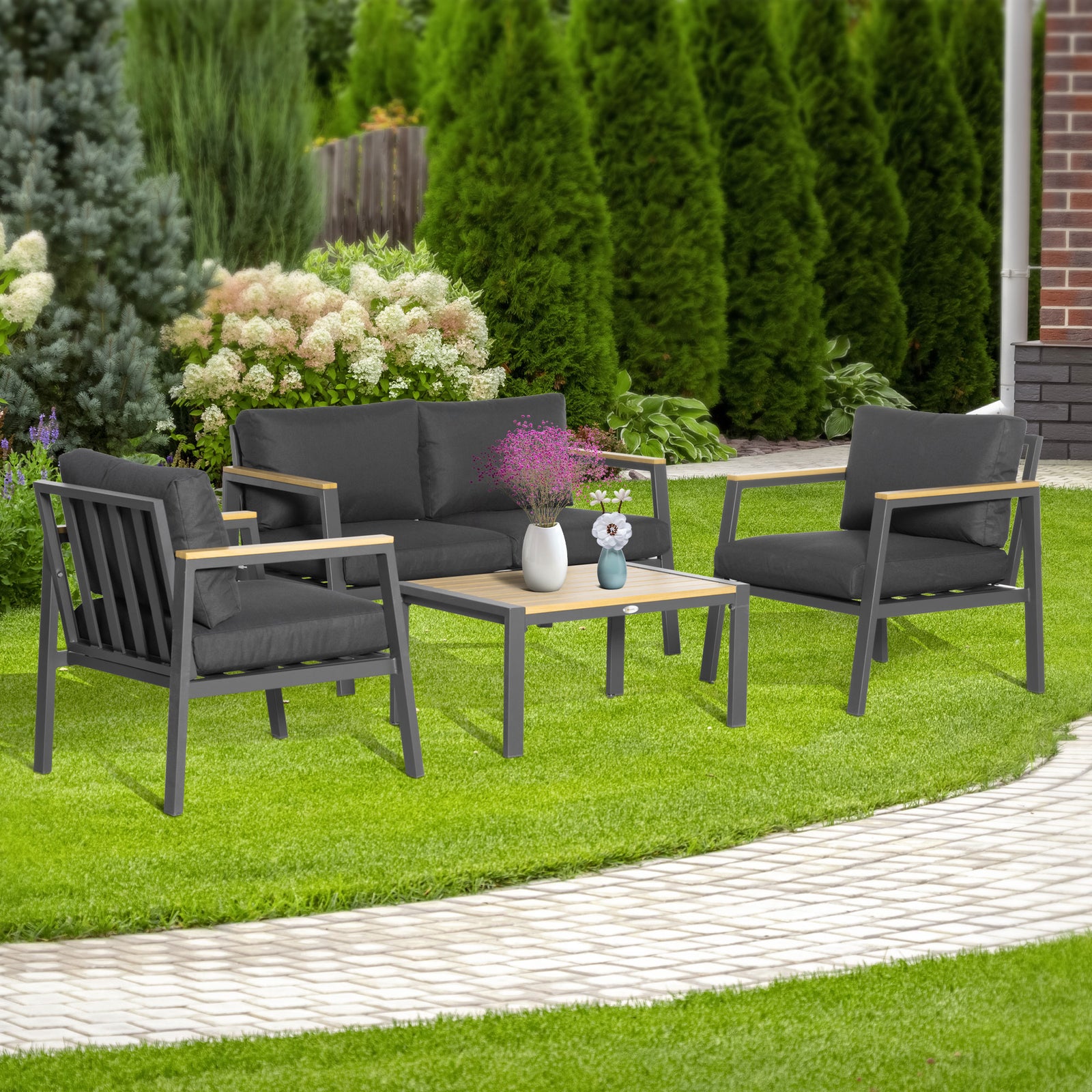 4 Piece Outdoor Conversation Set W/ Cushions