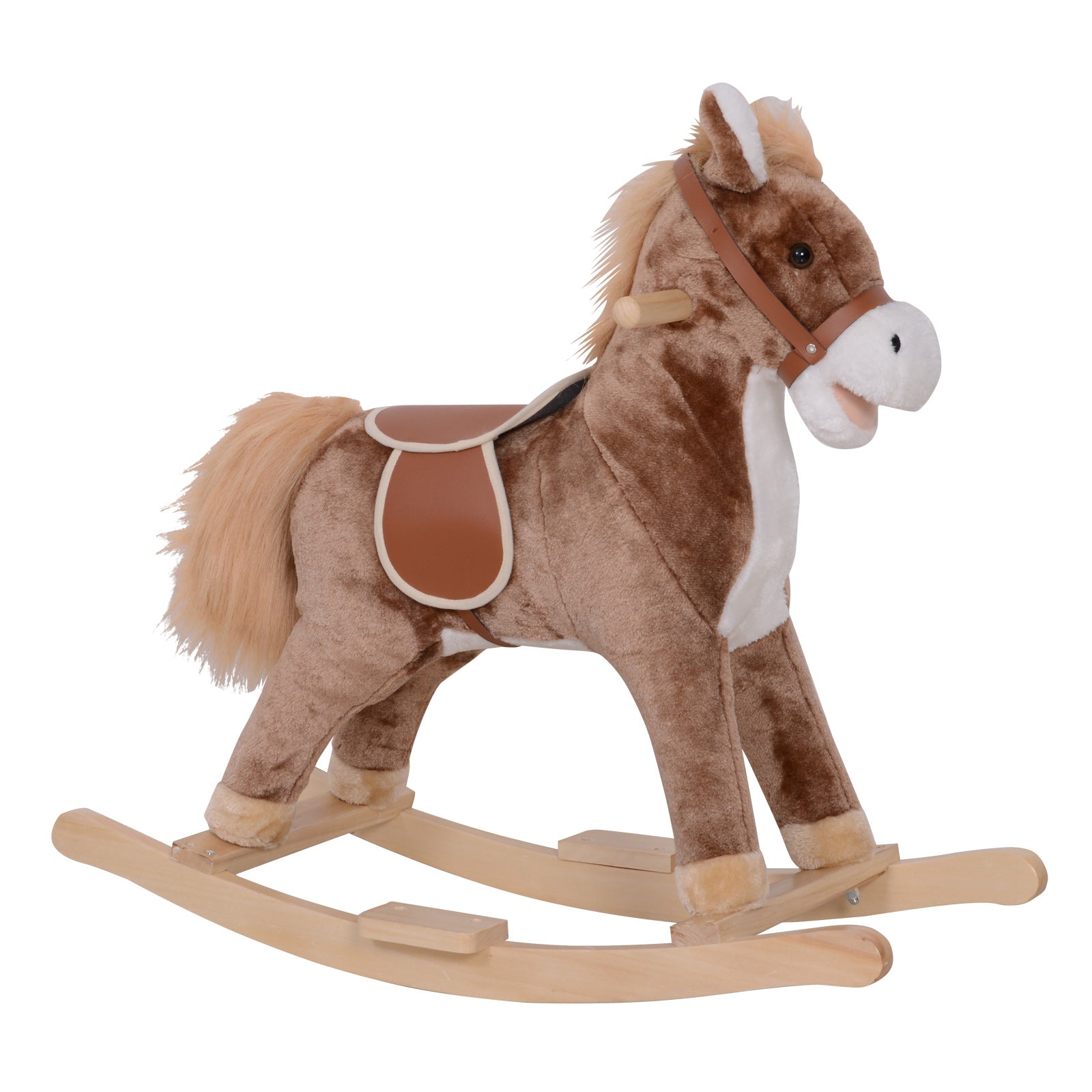 Kids Rocking Horse Wooden Plush Age 3+ Children Ride On Toy Rocker Baby