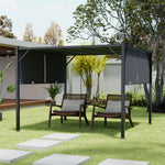 2.95m X 2.95m Steel Retractable Pergola With Flat Dark Grey Canopy Outdoor Sun Shelter For Garden Or Backyard