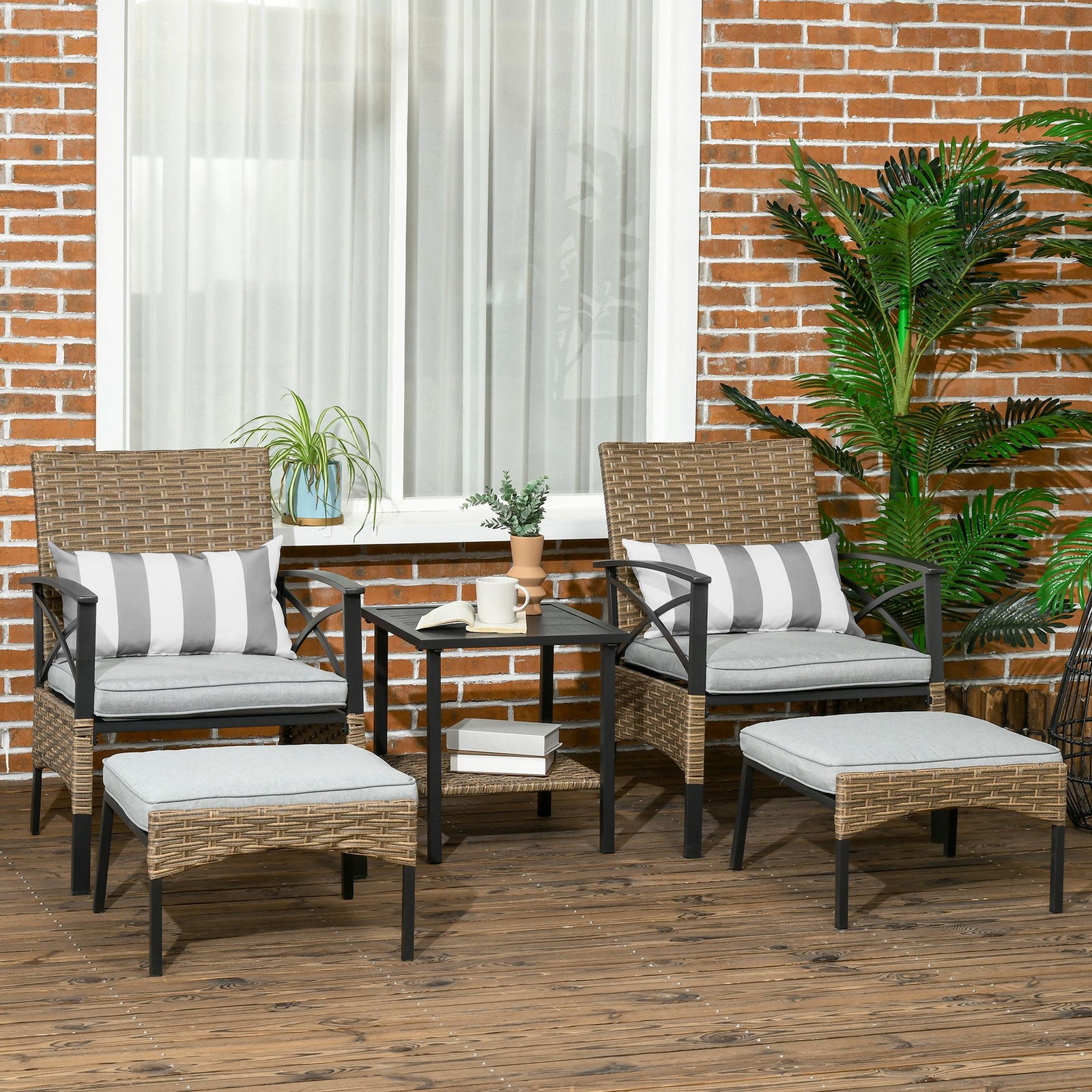 Outsunny 5pc Rattan Garden Table And Chair Set