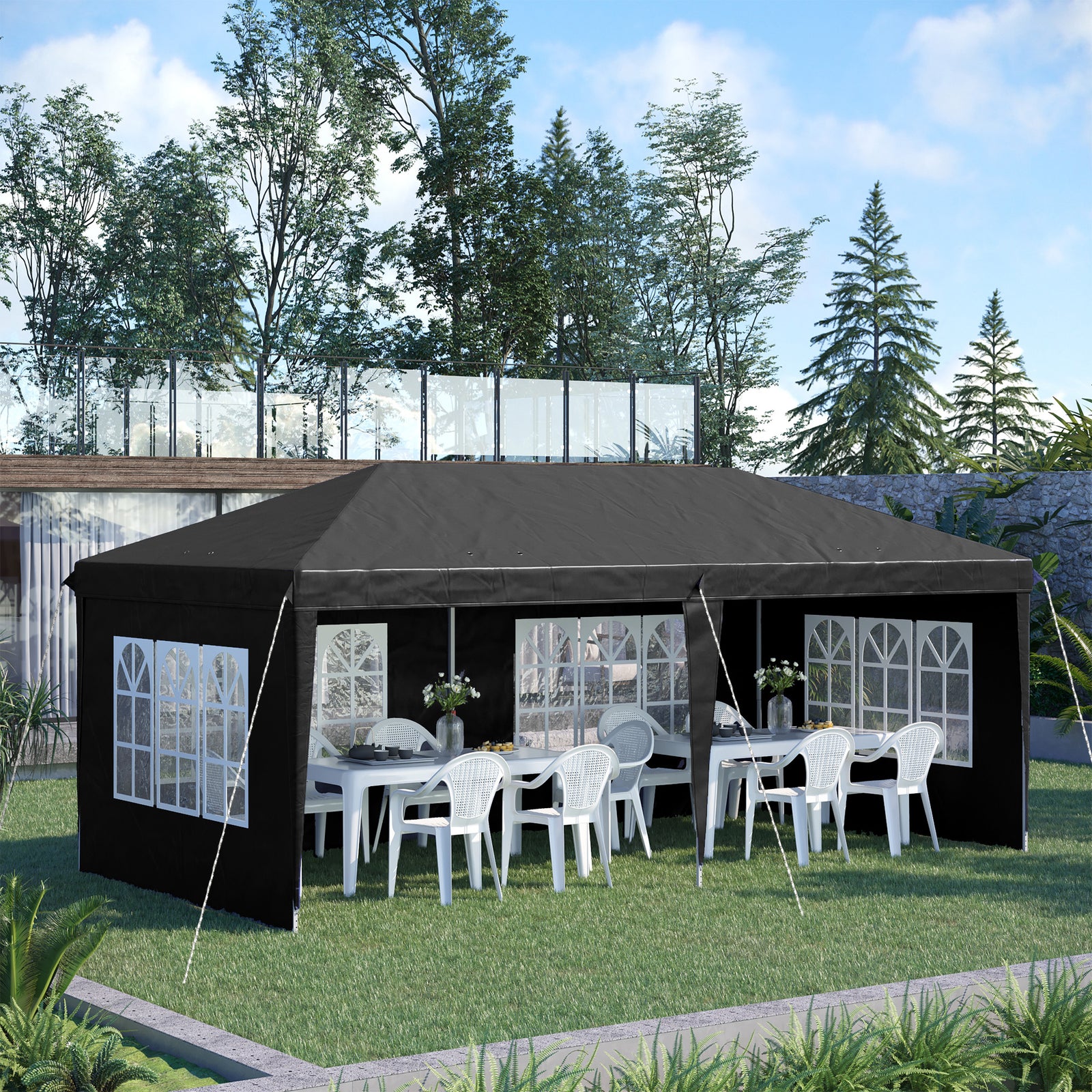 3 X 6m Garden Pop Up Gazebo, Height Adjustable | Black