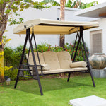 Outdoor 3 Seat Garden Swing Chair Steel Swing Hammock Bench | Beige