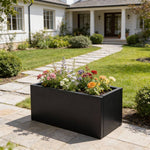 Zinc Galvanized Steel Planter Box With Drainage Hole –rectangle Raised Planter Box Outdoor Balcony Garden Trough Pot | Small | Jet Black