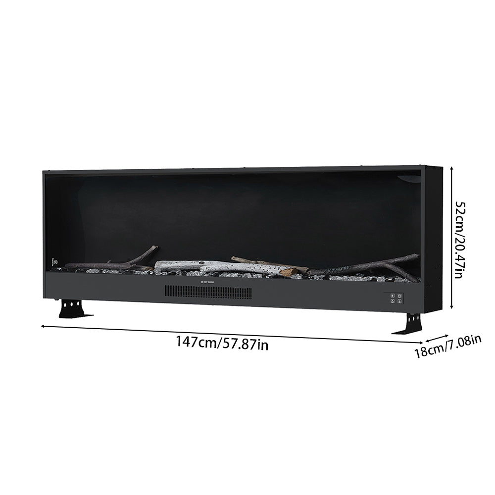 Modern Electric Fireplace – 12 Flame Colors, 6 Brightness Levels, Smart App & Remote Control, High-carbon Steel Housing | Large | Black