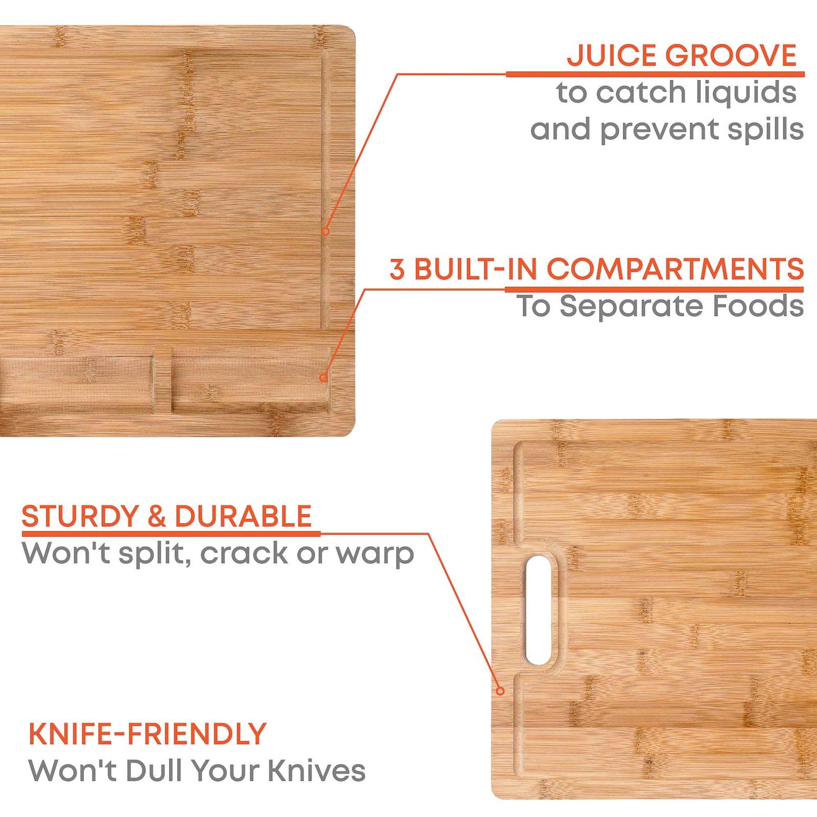 BlauKe Wood Cutting Board For Kitchen 43x32cm - Extra Large Bamboo Cutting Board With Juice Groove, Butcher Block, Chopping Board