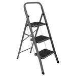 3 Step Ladder, Heavy-duty Steel Folding Home Diy Step Stool With Wide Non-slip Steps & Anti Slip Feet 150kg Capacity | 3 Step | Grey