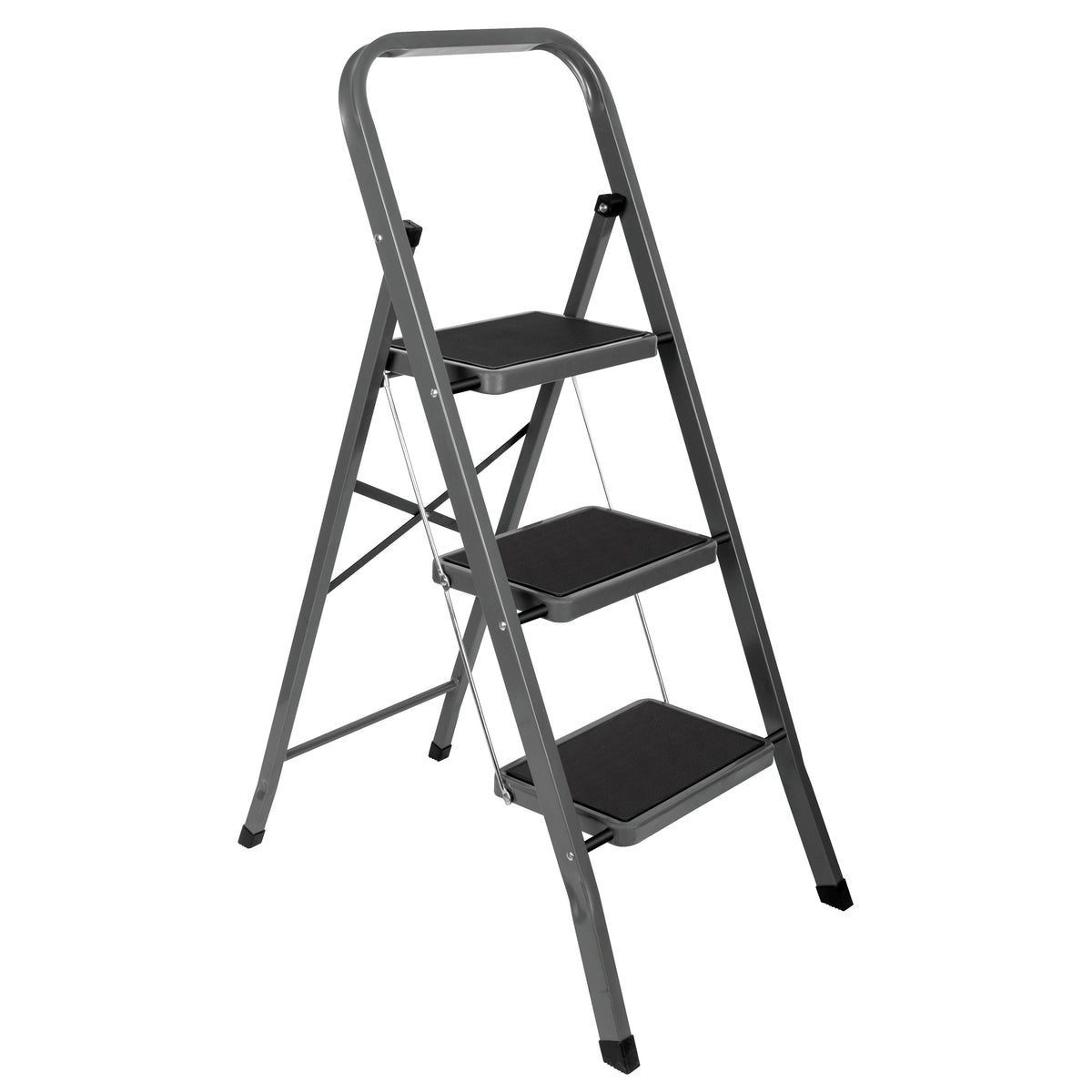 3 Step Ladder, Heavy-duty Steel Folding Home Diy Step Stool With Wide Non-slip Steps & Anti Slip Feet 150kg Capacity | 3 Step | Grey