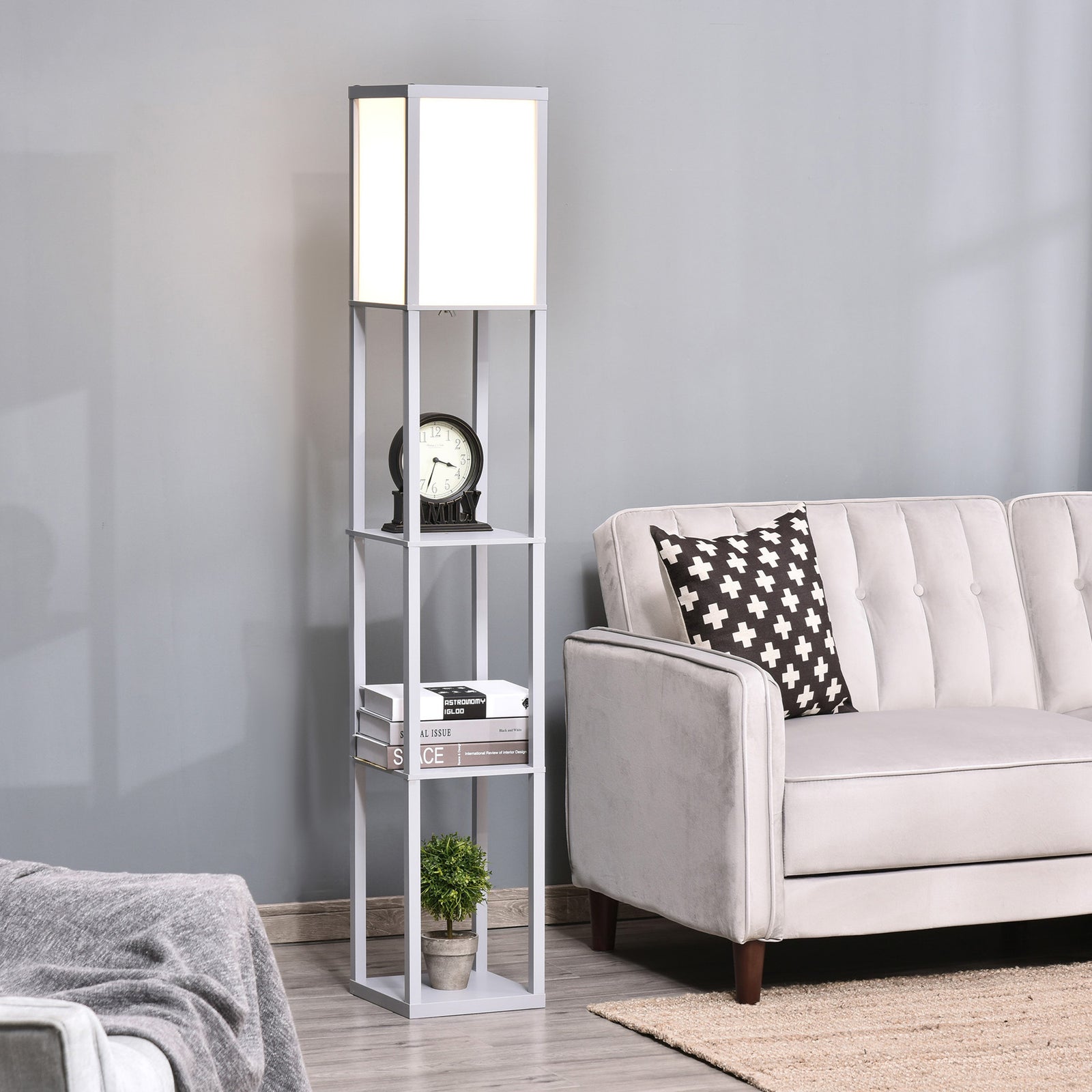 Floor Lamp Reading Lamp With 3-tier Storage Shelf Acrylic | One Size | Gray