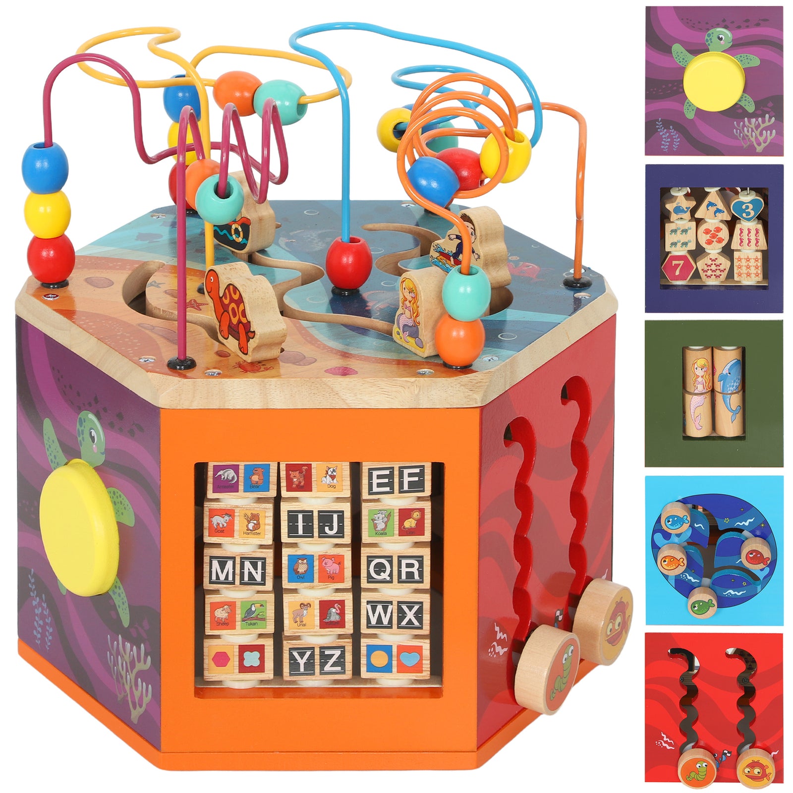 AIYAPLAY Wooden Activity Cube For Toddlers 18+ Months With Bead Maze