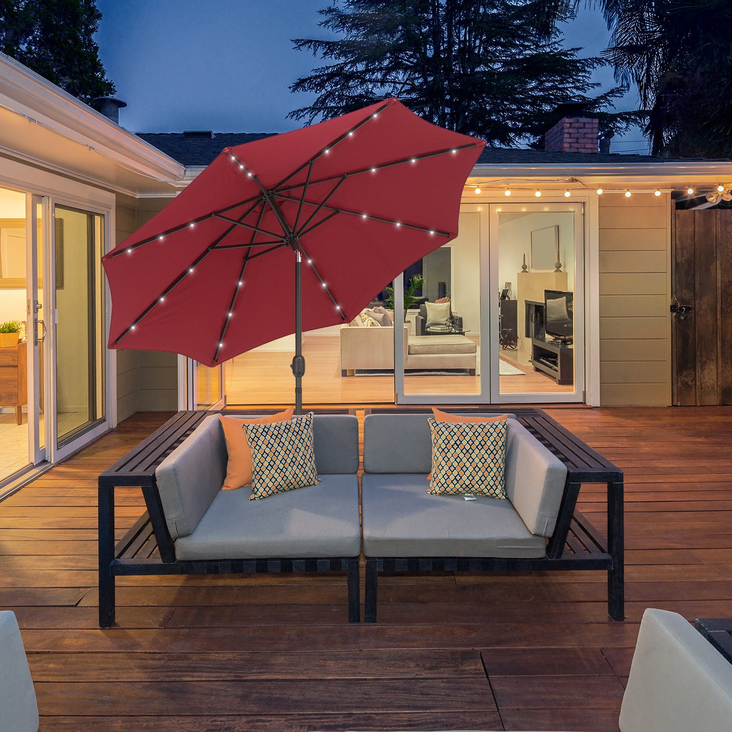 2.7m Patio Led Umbrella W/ Tilt/crank | Red
