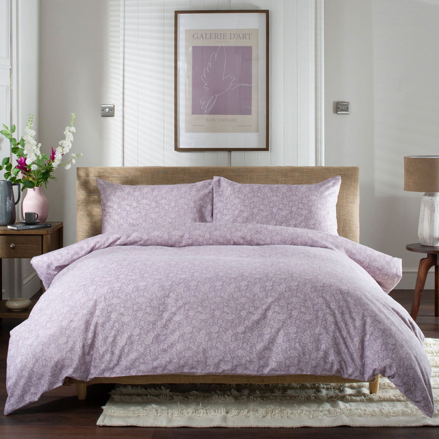 William Plush Brushed Cotton Duvet Set With Soft Printed Design | Super King | Pink