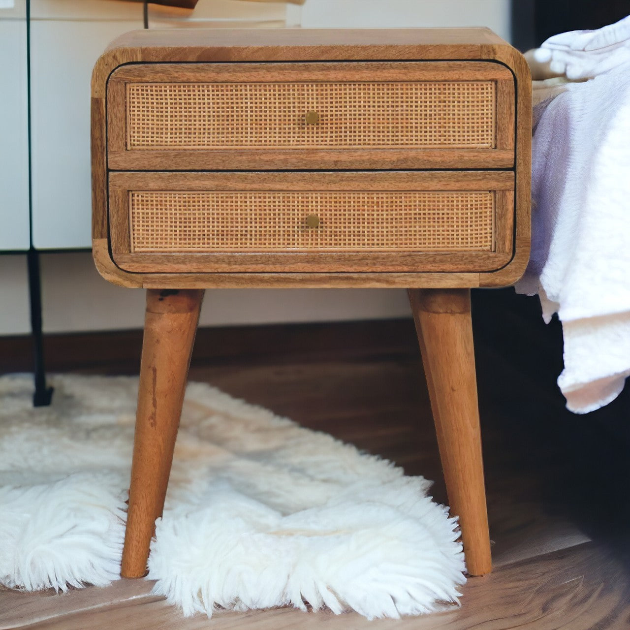 Solid Wood Close-knit 2 Drawer Bedside