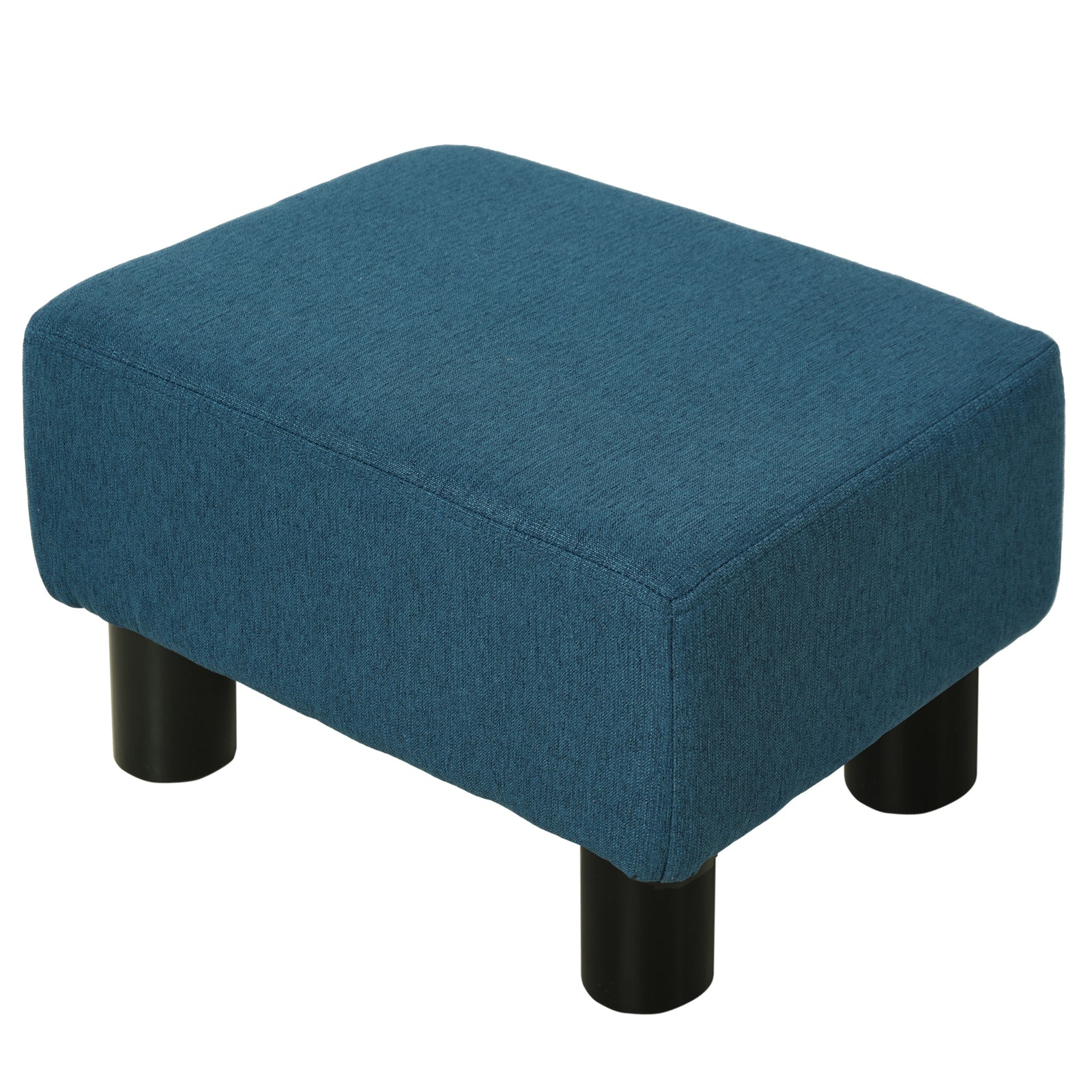 Chic Linen Fabric Footstool Ottoman Cube 4 Plastic Legs | One Size | Blue