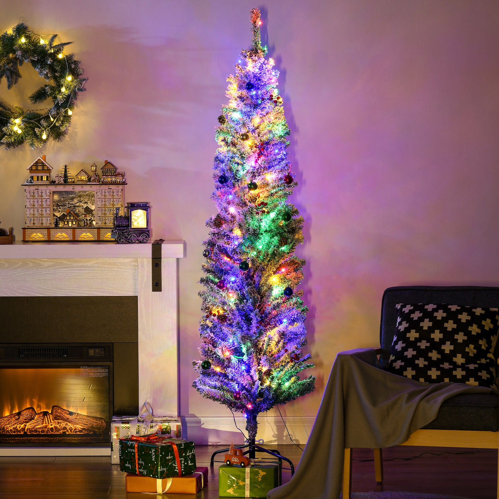 6/7/7.5ft Flocked Christmas Tree, Led Lights | 6ft | Green