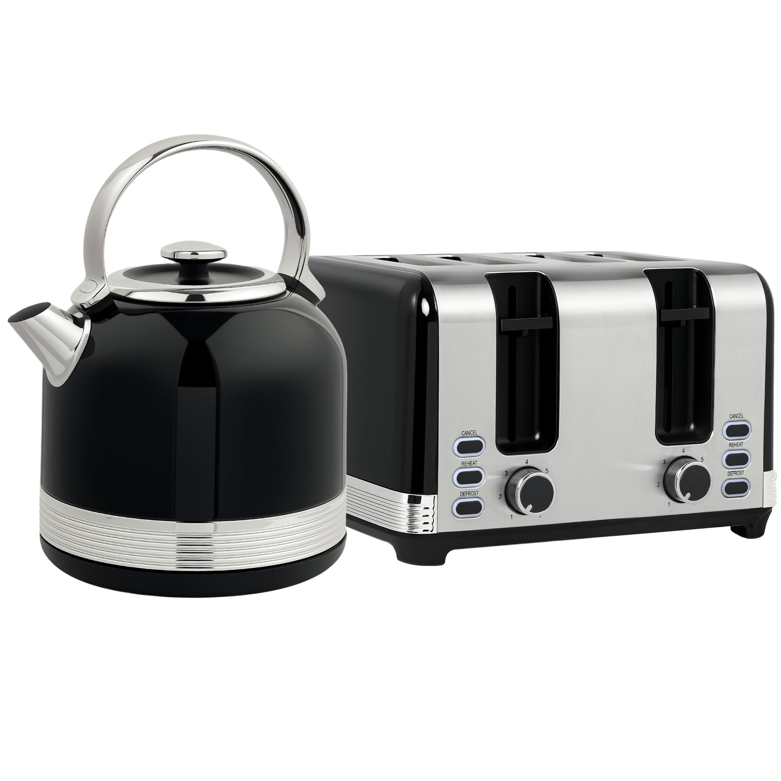 1.7l 3000w Fast Boil Electric Kettle And 4 Slice Toaster Set | Black