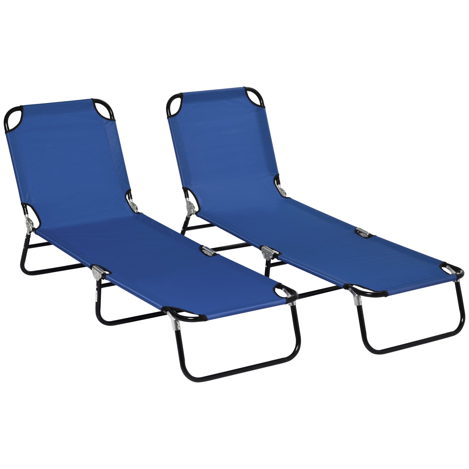 2 Folding Sun Loungers W/ Adjustable Backrest