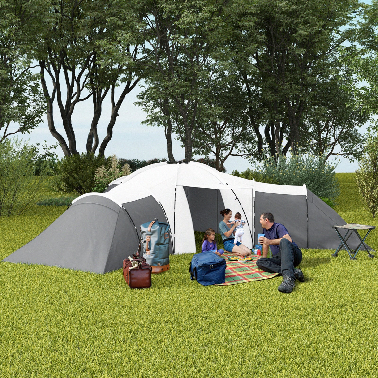 Large Tunnel Tent W/ 3 Bedroom, Living Area And Porch