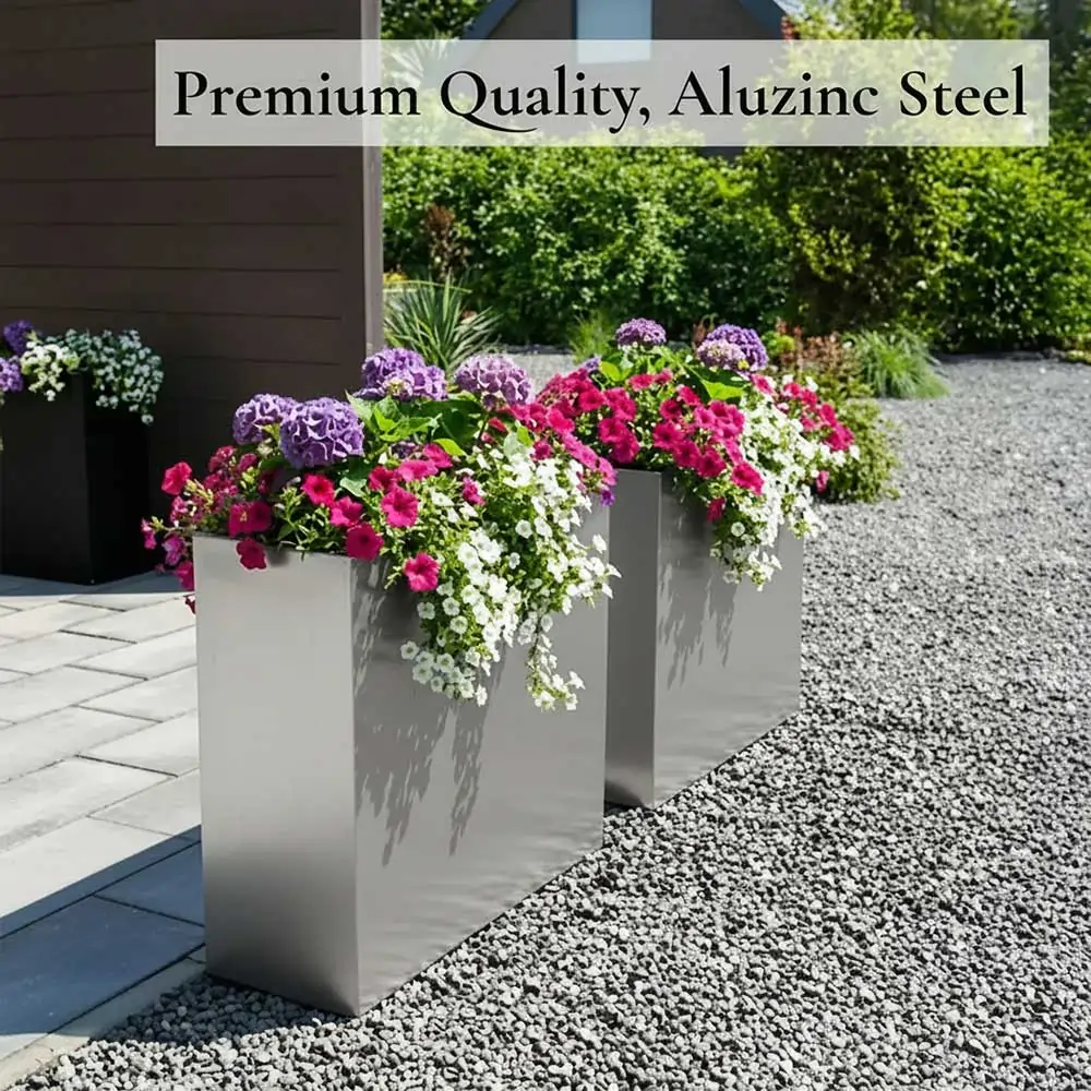Long Zinc Galvanised Tall Trough Planter | 75cm x 25cm x 90cm | Silver