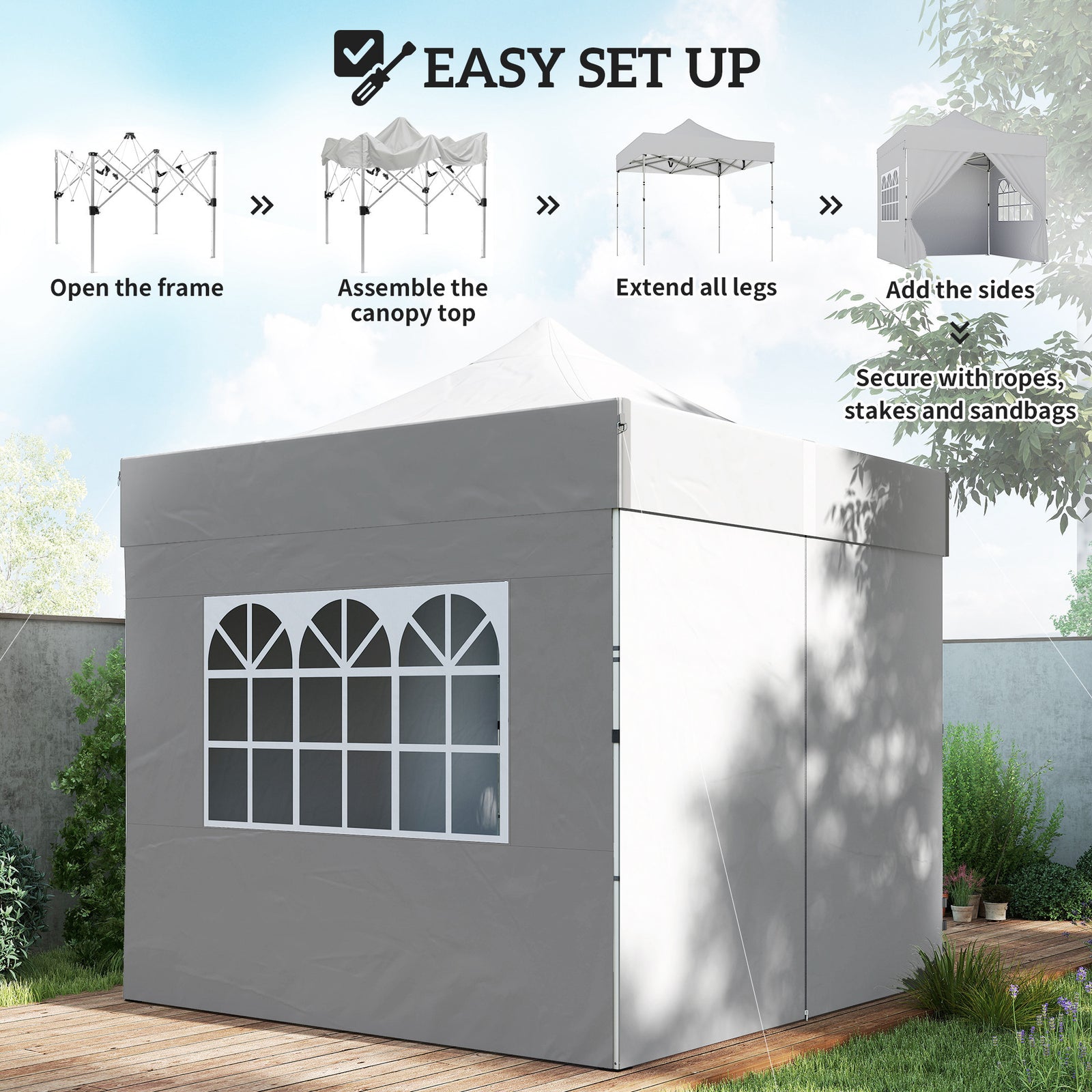 3 X 3 M Heavy Duty Pop Up Gazebo With Sides, Upf50+ Marquee Gazebo | Silver Grey