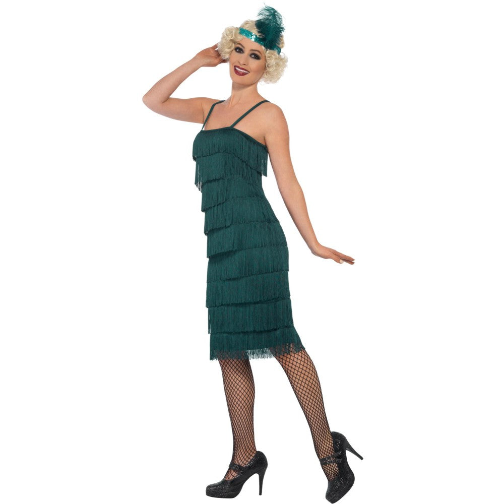 Flapper Costume, With Long Dress | Medium | Teal Green